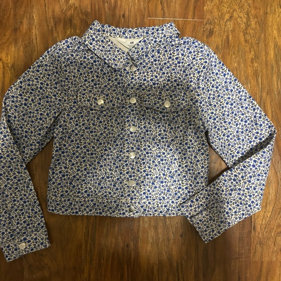 Zara Floral Blue and White Girl’s Jacket Size 8 - Picture 1 of 9